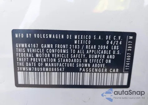 2024 Volkswagen Jetta 1.5T S z USA, uszkodzony, nr VIN 3VW5M7BU9RM086547